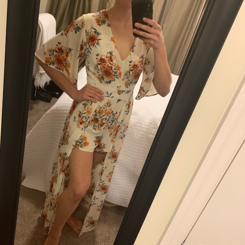 Floral Flowy High Low Romper with Keyhole Back